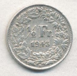 Швейцария 1/2 франка 1943 год