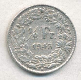 Швейцария 1/2 франка 1943 год