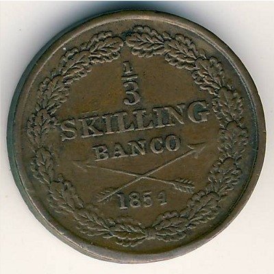 Швеция 1/3 скиллинга 1854 год