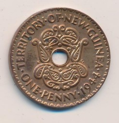 Монета Новая Гвинея 1 пенни 1944 - Корона