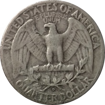 США 25 центов (1/4 доллара) 1954 год (Отметка монетного двора: &quot;D&quot; - Денвер)