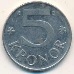 Швеция 5 крон 1990 год