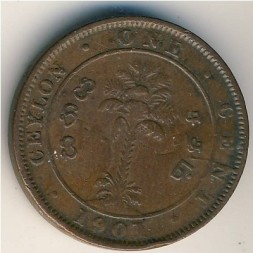 Цейлон 1 цент 1901 год