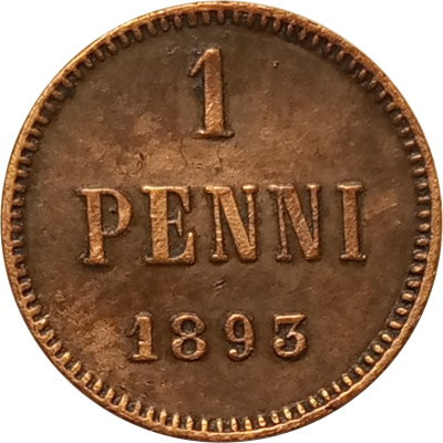 Финляндия 1 пенни 1893 год - Александр III - XF