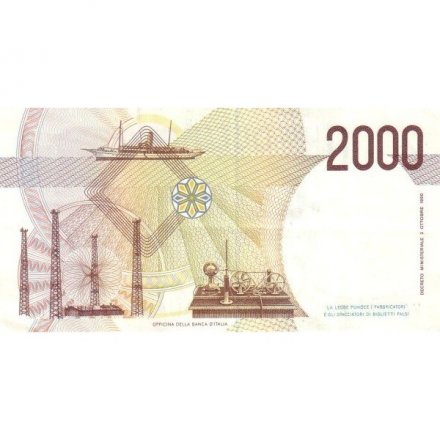 Италия 2000 лир 1990 год - Портрет Г. Маркони UNC