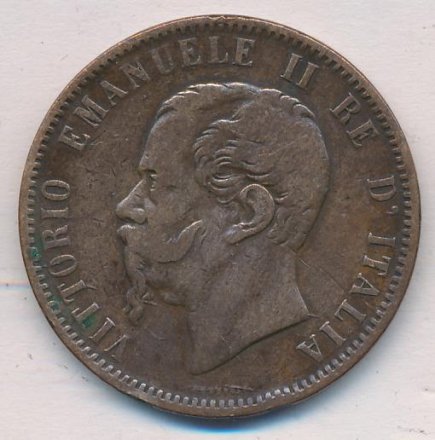 Италия 10 чентезимо 1866 год - Король Виктор Эммануил II (N)