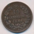 Италия 10 чентезимо 1866 год - Король Виктор Эммануил II (N)