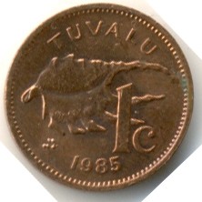 Монета Тувалу 1 цент 1985 год