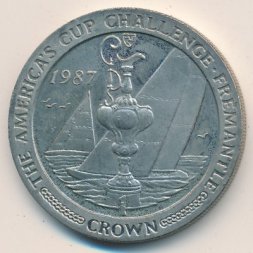 Остров Мэн 1 крона 1987 год - Регата Кубок Америки. Трофей. Яхты