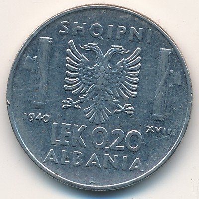 Албания 0,20 лек 1940 год
