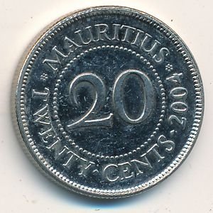 Маврикий 20 центов 2004 год