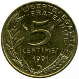 Франция 5 сантимов 1991 год - Марианна