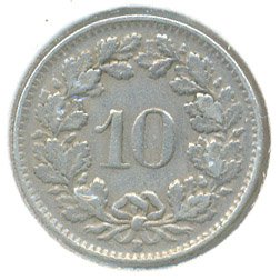 Швейцария 10 раппенов 1949 год