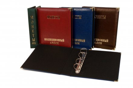 Альбом - папка с уголками, кожзам, &quot;Монеты&quot;, без листов, Стандарт &quot;Optima&quot;, корешок 55 мм (цвет: БОРДО)