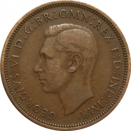 Великобритания 1/2 пенни 1947 год - Король Георг VI. Корабль «Золотая лань»