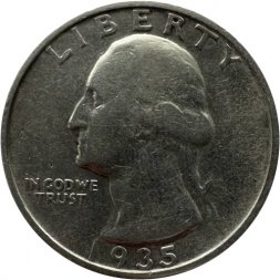 США 25 центов (1/4 доллара) 1935 год - Джордж Вашингтон (без отметки МД)