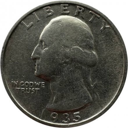 США 25 центов (1/4 доллара) 1935 год - Джордж Вашингтон (без отметки МД)