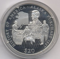 Монета Либерия 20 долларов 2003 год - Продажа Аляски 1867
