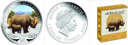 Монета Тувалу 1 доллар 2012 год -  Исчезающие животные. Черный носорог