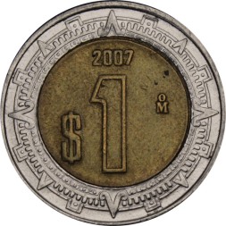 Мексика 1 песо 2007 год - Хохлатый сокол