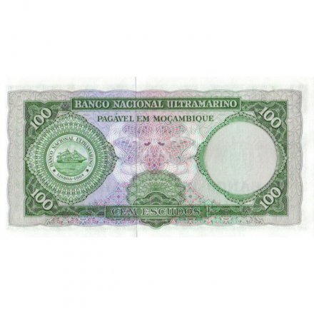 Мозамбик 100 эскудо 1961 год - Айрес де Орнелас. Логотип банка UNC