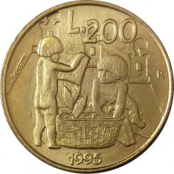 Сан-Марино 200 лир 1995 год - Гражданские Обязательства третьего тысячелетия (Играющие дети)