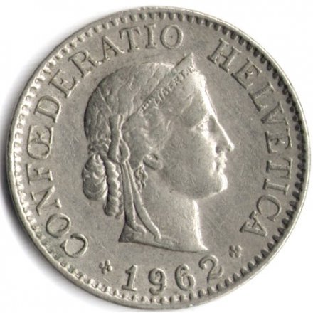 Швейцария 10 раппенов 1962 год