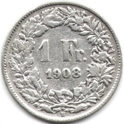 Швейцария 1 франк 1908 год