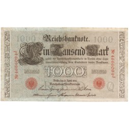 Германия 1000 марок 1910 год (красная печать) - VF