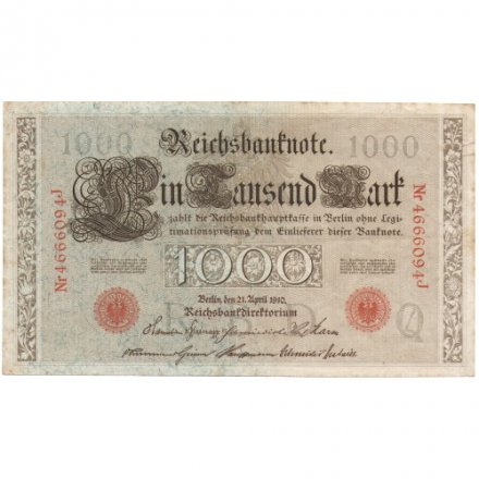 Германия 1000 марок 1910 год (красная печать) - VF