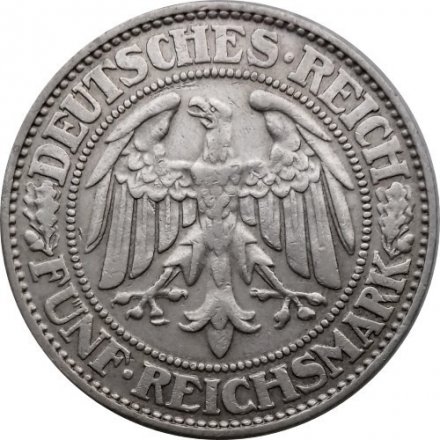 Веймарская республика 5 рейхсмарок 1928 год (D)