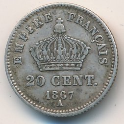 Франция 20 сантимов 1867 год