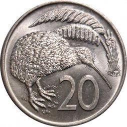 Новая Зеландия 20 центов 1976 год - Киви (BU)