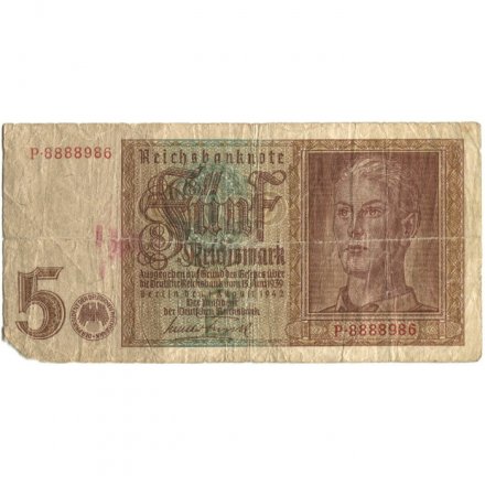 Третий Рейх (Германия) 5 марок 1939-1942 год - VG