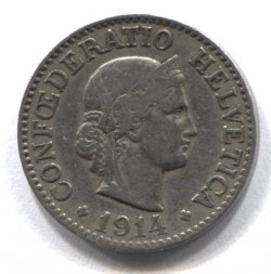 Швейцария 10 раппенов 1914 год