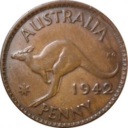 Австралия 1 пенни 1942 год - Кенгуру (точка после "PENNY")