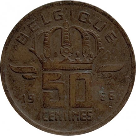 Бельгия 50 сантимов 1966 год BELGIQUE