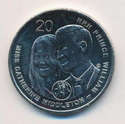 Монета Австралия 20 центов 2011 год - Свадьба принца Уильяма и Кейт Миддлтон