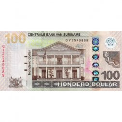 Суринам 100 долларов 2020 год - Здание Центрального банка. Река Маровейне - UNC