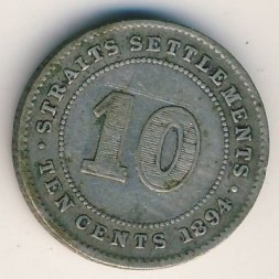 Монета Стрейтс-Сетлментс 10 центов 1894 год