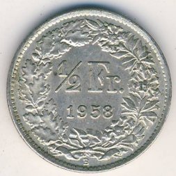 Швейцария 1/2 франка 1958 год