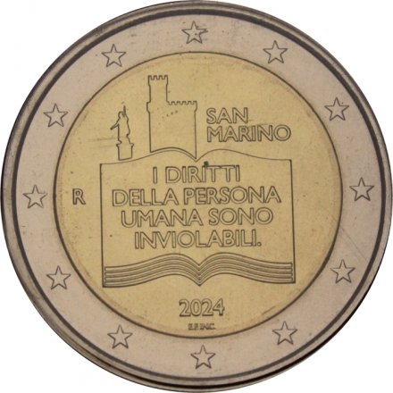Сан-Марино 2 евро 2024 год - 50 лет Декларации гражданских прав и основополагающих принципов правовой системы