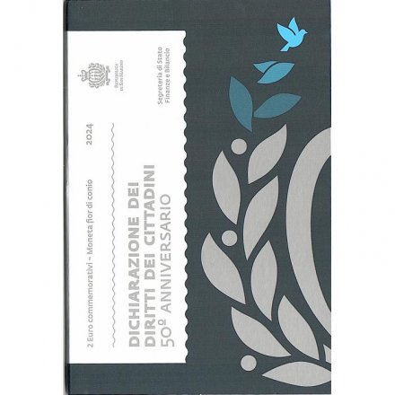 Сан-Марино 2 евро 2024 год - 50 лет Декларации гражданских прав и основополагающих принципов правовой системы