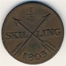 Швеция 1/4 скиллинга 1803 год