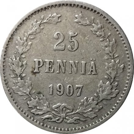 Финляндия 25 пенни 1907 год VF+