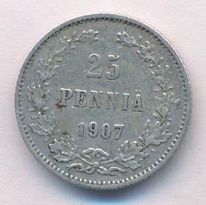 Финляндия 25 пенни 1907 год VF+