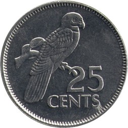 Сейшелы 25 центов 2012 год - Черный попугай (Coracopsis nigra) UNC