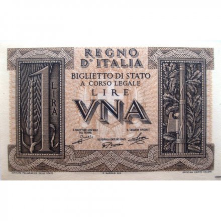 Италия 1 лира 1939 год - UNC