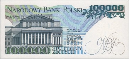 Польша 100000 злотых 1990 год - Станислав Монюшко. Великий театр - UNC