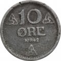 Норвегия 10 эре 1942 год (цинк)